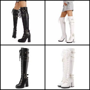 Women Fashion Buckled Pocket Platform Knee High Boots