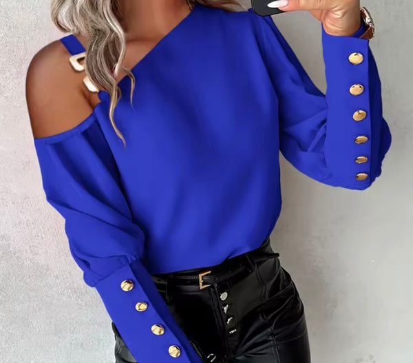 Women Metal Full Button Sleeve Fashion Top