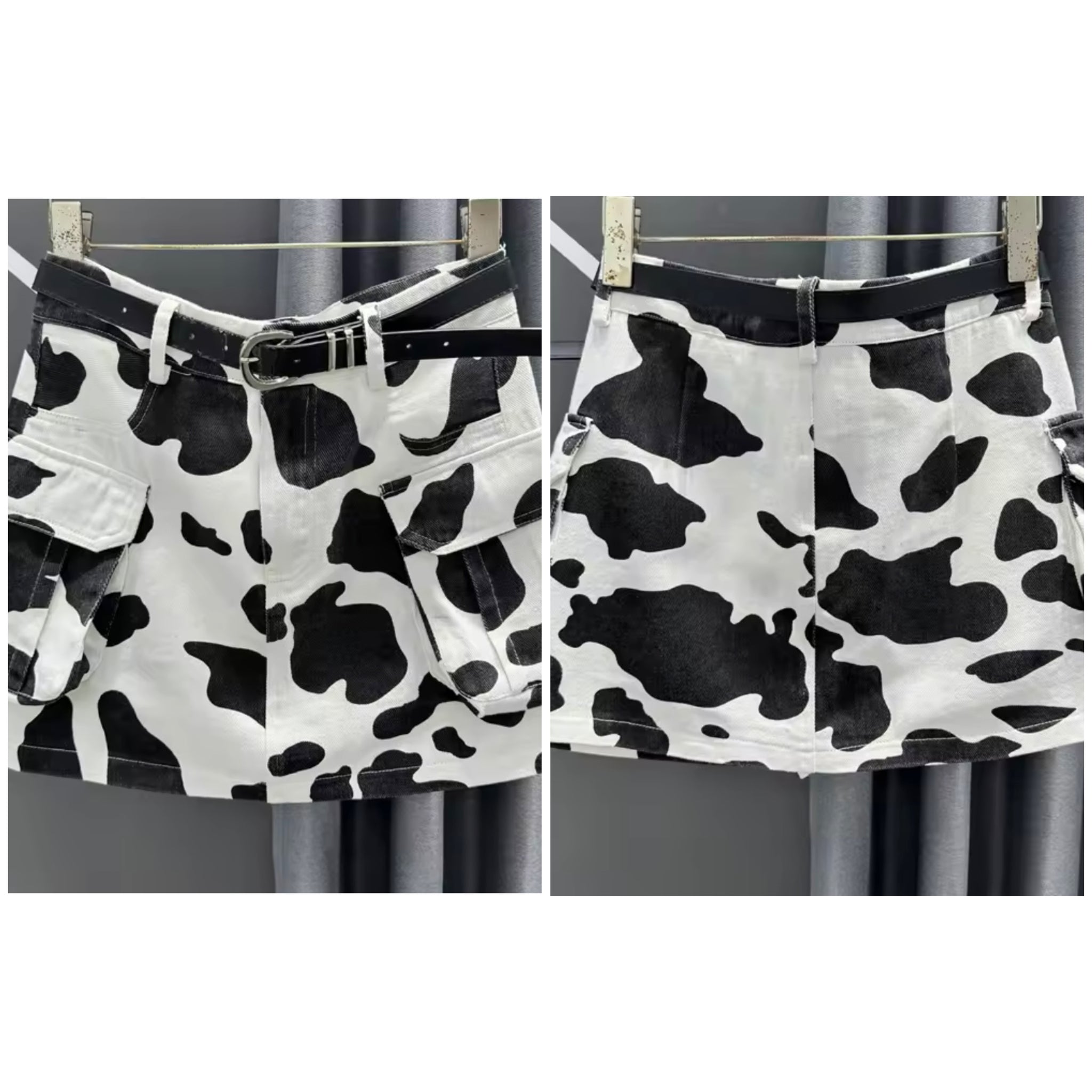Women Fashion B&W Animal Print Denim Skirt