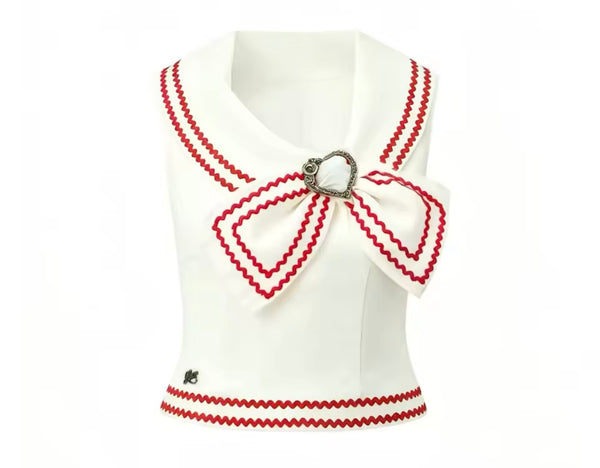 Women Sleeveless Embroidered Striped Two Piece Skirt Set