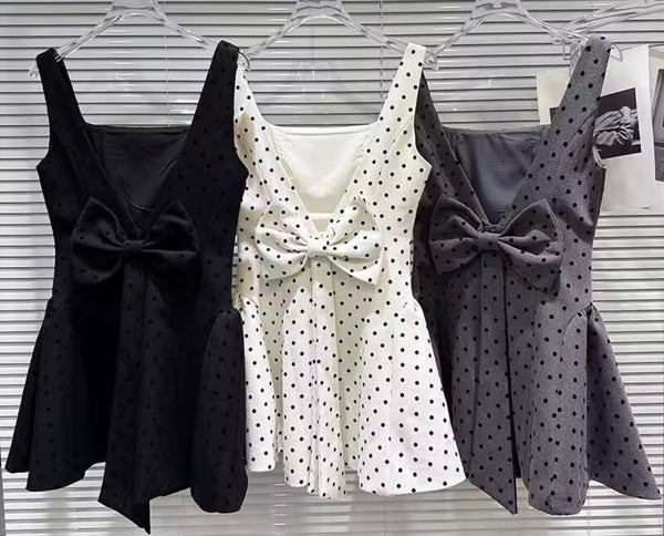 Women Sleeveless Bow Polka Dot Dress