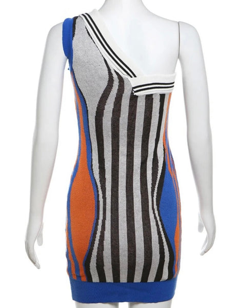 Women Sexy Sleeveless Colorful Striped Dress