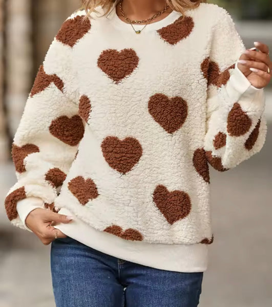 Women Fashion Full Sleeve Heart Print Sweater Top