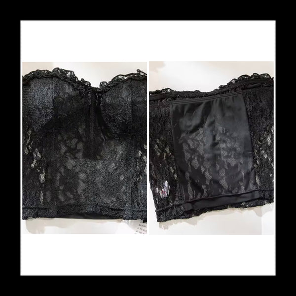 Women Sexy Strapless Black Lace Crop Top