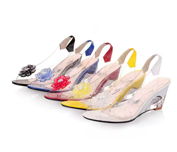 Women Fashion Floral Wedge PVC Slingback Sandals
