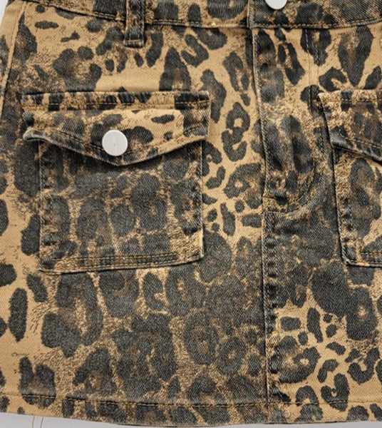 Women Sexy Fashion Leopard Print Denim Skirt