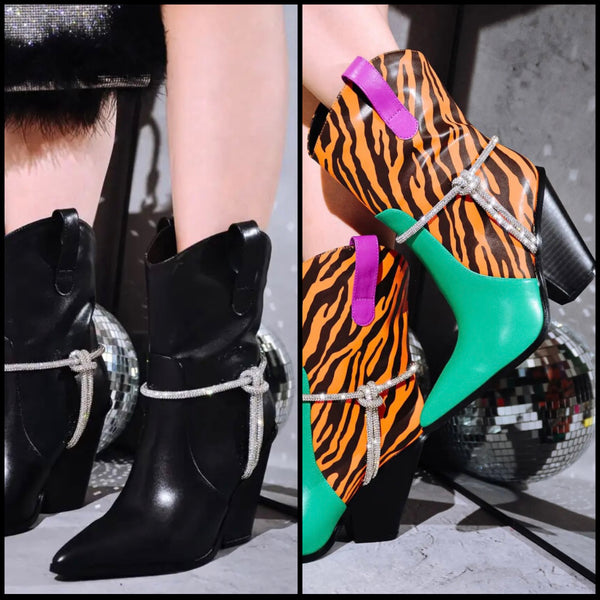 Women Color Bling Patchwork Fashion Ankle Western Boots