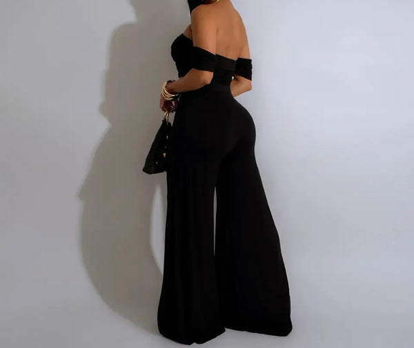 Women Sexy Off The Shoulder Short Sleeve Front Split Two Piece Pant Set