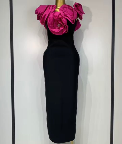 Women Sexy Off The Shoulder Bling 3D Floral Bandage Maxi Dress