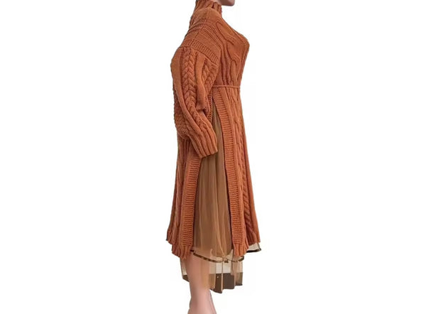 Women Turtleneck Full Sleeve Knitted Sweater Maxi Dress