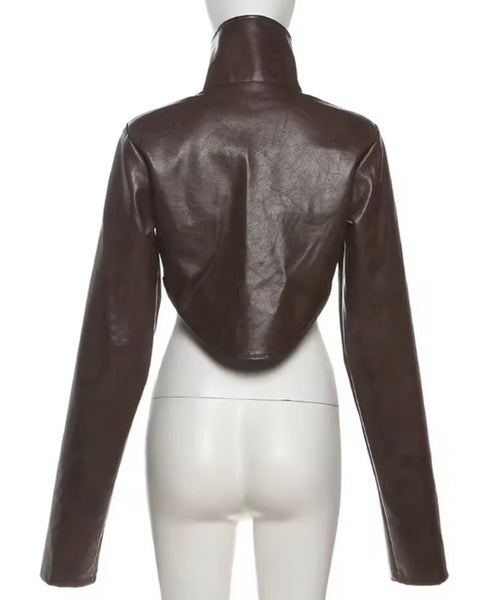 Women Brown Fashion Faux Leather Jacket
