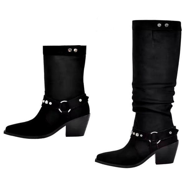 Women Fashion Black Suede Bling Ankle/Knee High Western Boots