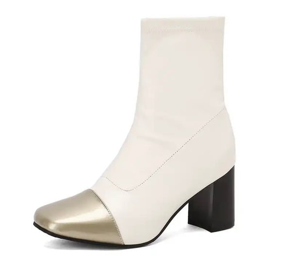 Women Fashion Color Patchwork Faux Leather Ankle Boots