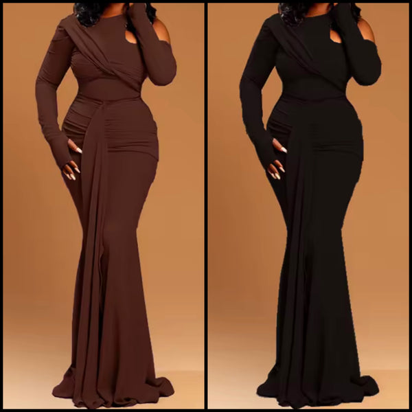 Women Sexy Ruched Tassel Full Sleeve Maxi Dress