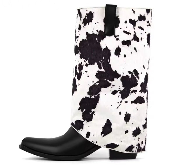 Women Fashion B&W Animal Print Western Boots