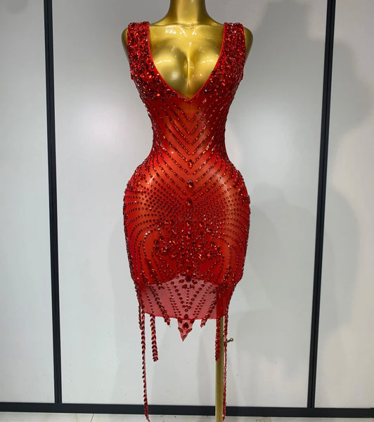 Women Sexy Sleeveless Sparkly Rhinestone Mesh Dress