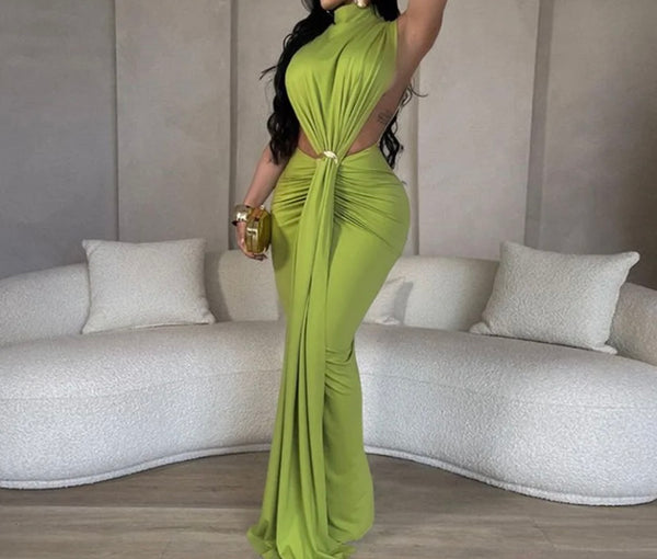 Women Sexy Solid Color Sleeveless Maxi Dress