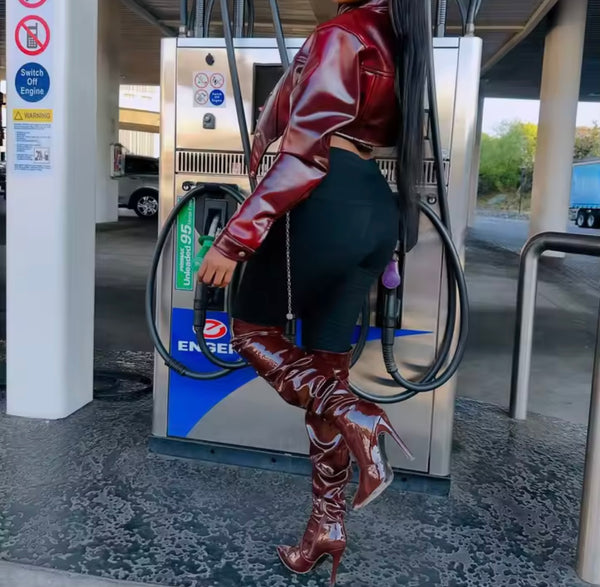 Women Color Fashion Faux Leather Crop Jacket