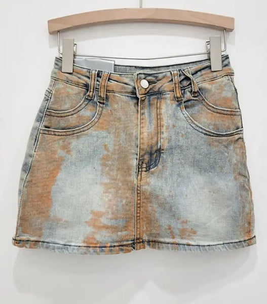 Women Fashion Color Gradient Denim Skirt