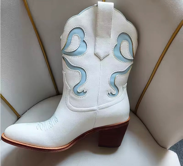 Women Fashion Color Patchwork Ankle Western Boots