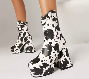Women Fashion Square Toe Platform High Heel Ankle Boots
