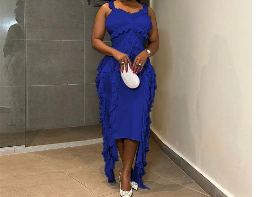 Women Sexy Solid Color Sleeveless Ruffled Dress