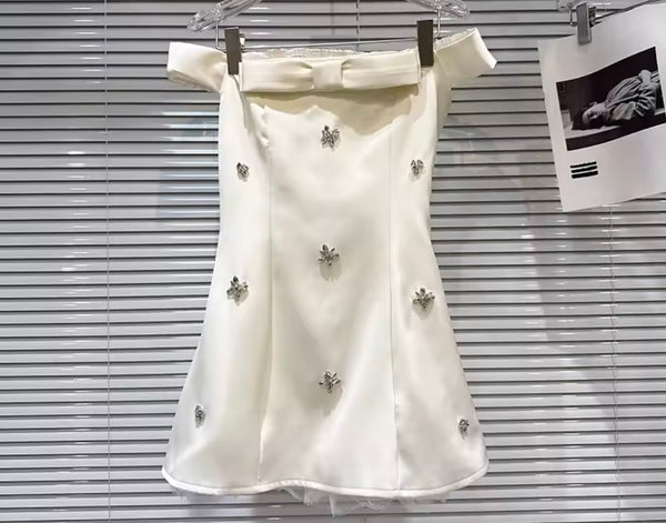 Women Sexy Off The Shoulder Beaded Bling Floral Dress