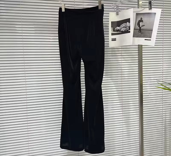 Women Black Bling Off The Shoulder Velour Two Piece Pant Set