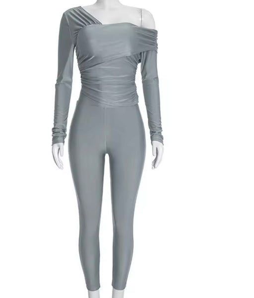 Women One Shoulder Full Sleeve Fashion Two Sleeve Pant Set
