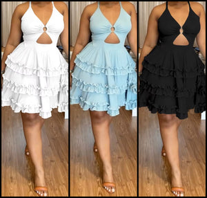 Women Sexy Sleeveless Cut Out Ruffled Dress