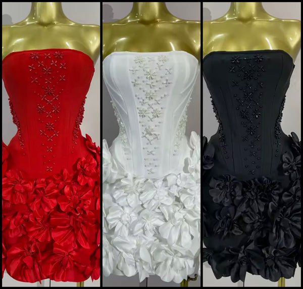 Women Sexy Strapless Floral Beaded Bandage Dress
