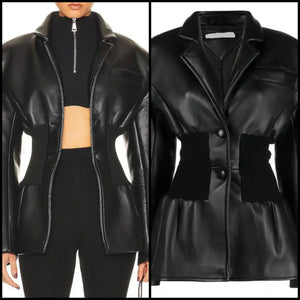 Women Black Faux Leather Fashion Jacket