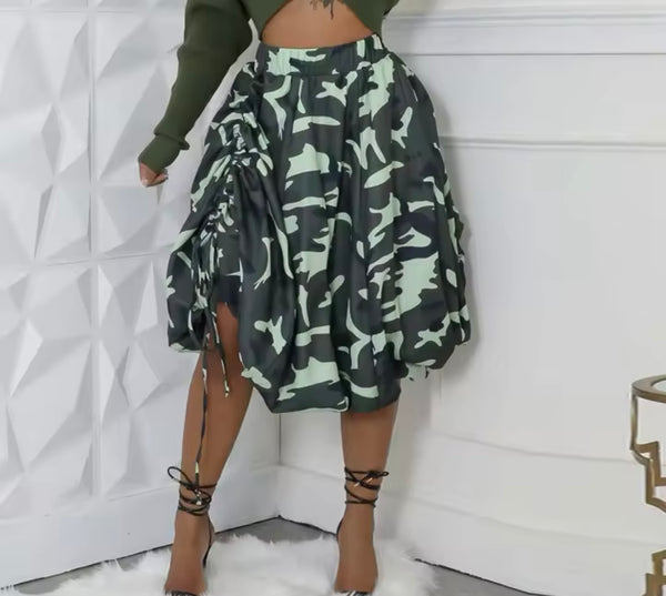 Women Printed Drawstring Fashion Skirt