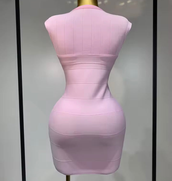 Women Sexy Front Zipper Sleeveless Bandage Dress