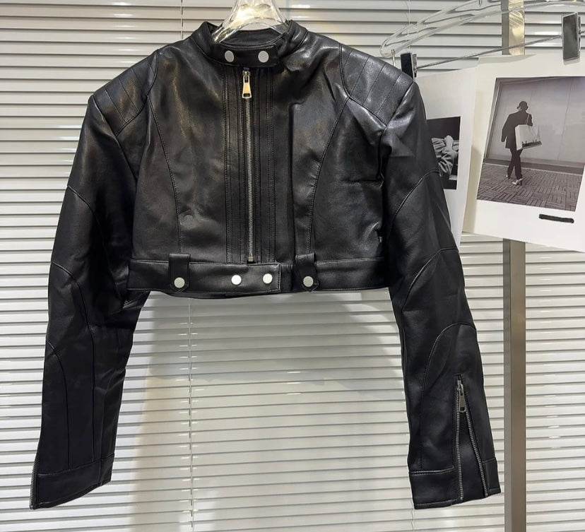 Women Faux Leather Fashion Crop Jacket