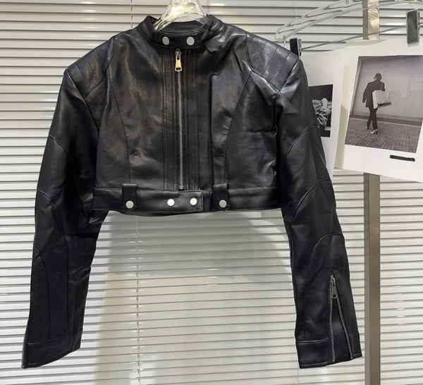 Women Faux Leather Fashion Crop Jacket