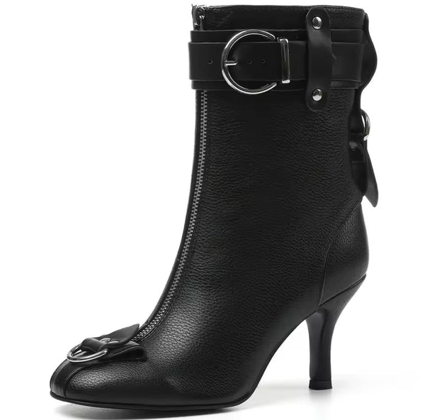 Women Color Fashion Buckled Zipper Ankle Boots