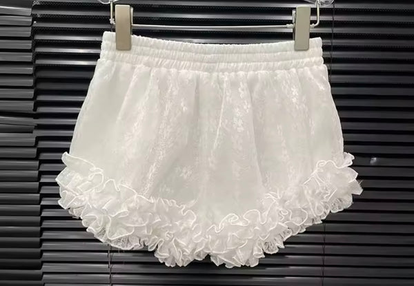 Women Ruffled Lace Full Sleeve Two Piece Short Set