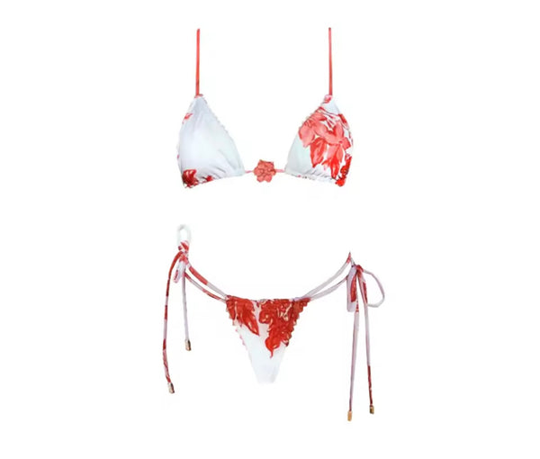 Women Sexy White Floral Bikini Cover Up Set