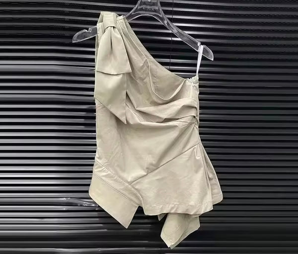Women Tie Up One Shoulder Sleeveless Two Piece Wide Leg Pant Set