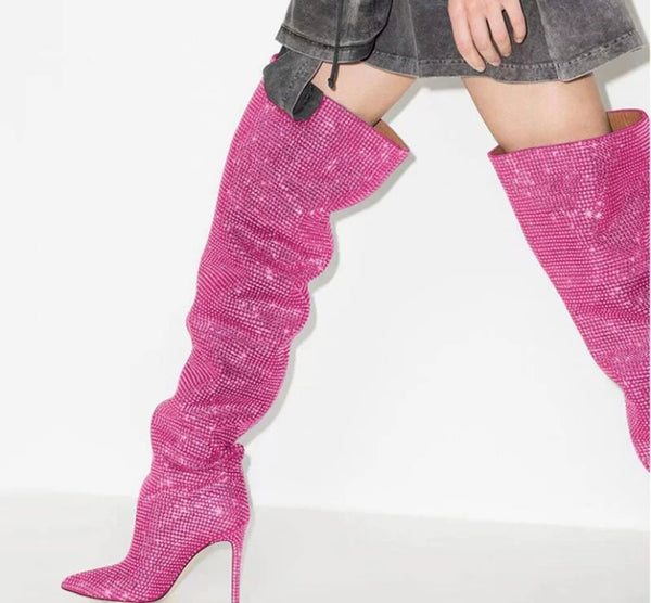 Women Fashion Bling High Heel Over The Knee Boots