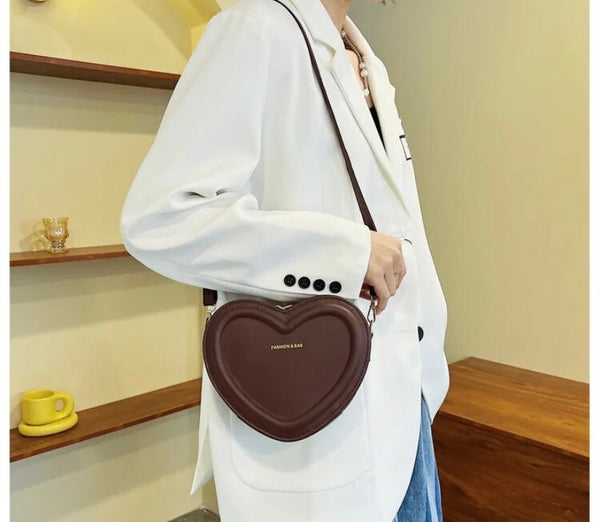 Women Fashion Heart Shaped Faux Leather Handbag Purse