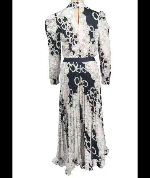 Women Sexy Printed Full Sleeve Maxi Pleated Dress