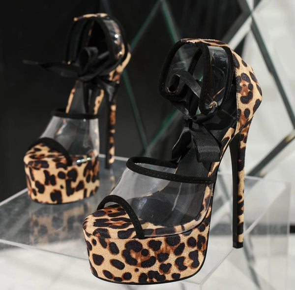 Women Platform Leopard High Heel Sandals