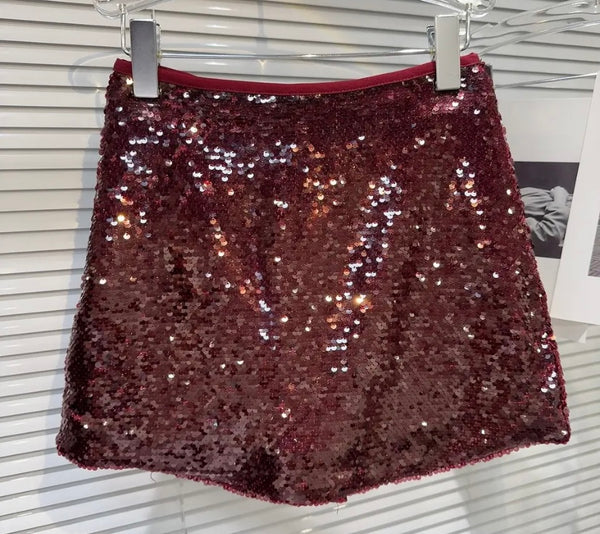 Women Sexy Solid Color Sequins Short Skirt