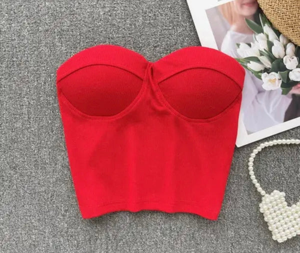 Women Sexy Strapless Solid Color Crop Top