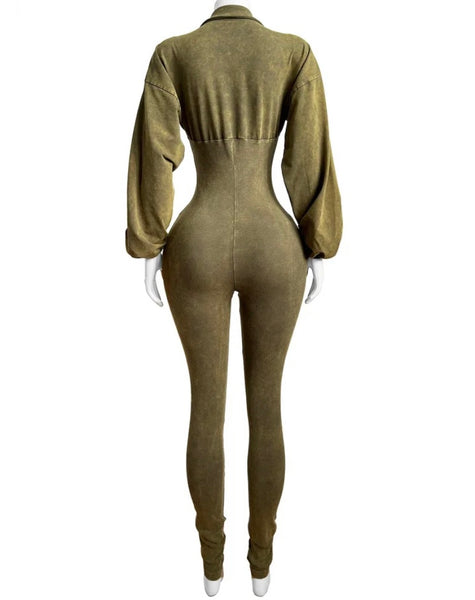 Women Solid Color Fashion Front Zipper Full Sleeve Jumpsuit