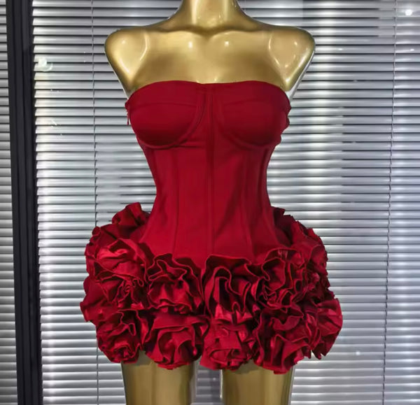 Women Sexy Strapless Corset Floral Bandage Dress