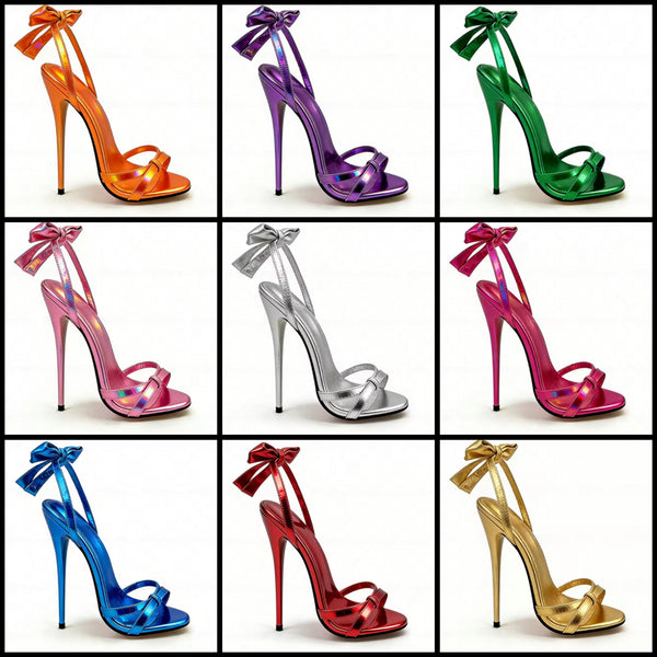 Women Fashion Metallic Bow High Heel Sandals