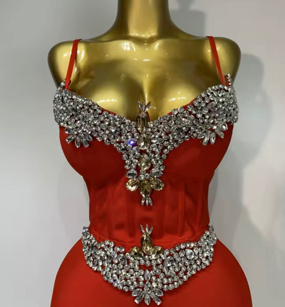 Women Sexy Sleeveless Crystal Rhinestone Maxi Dress
